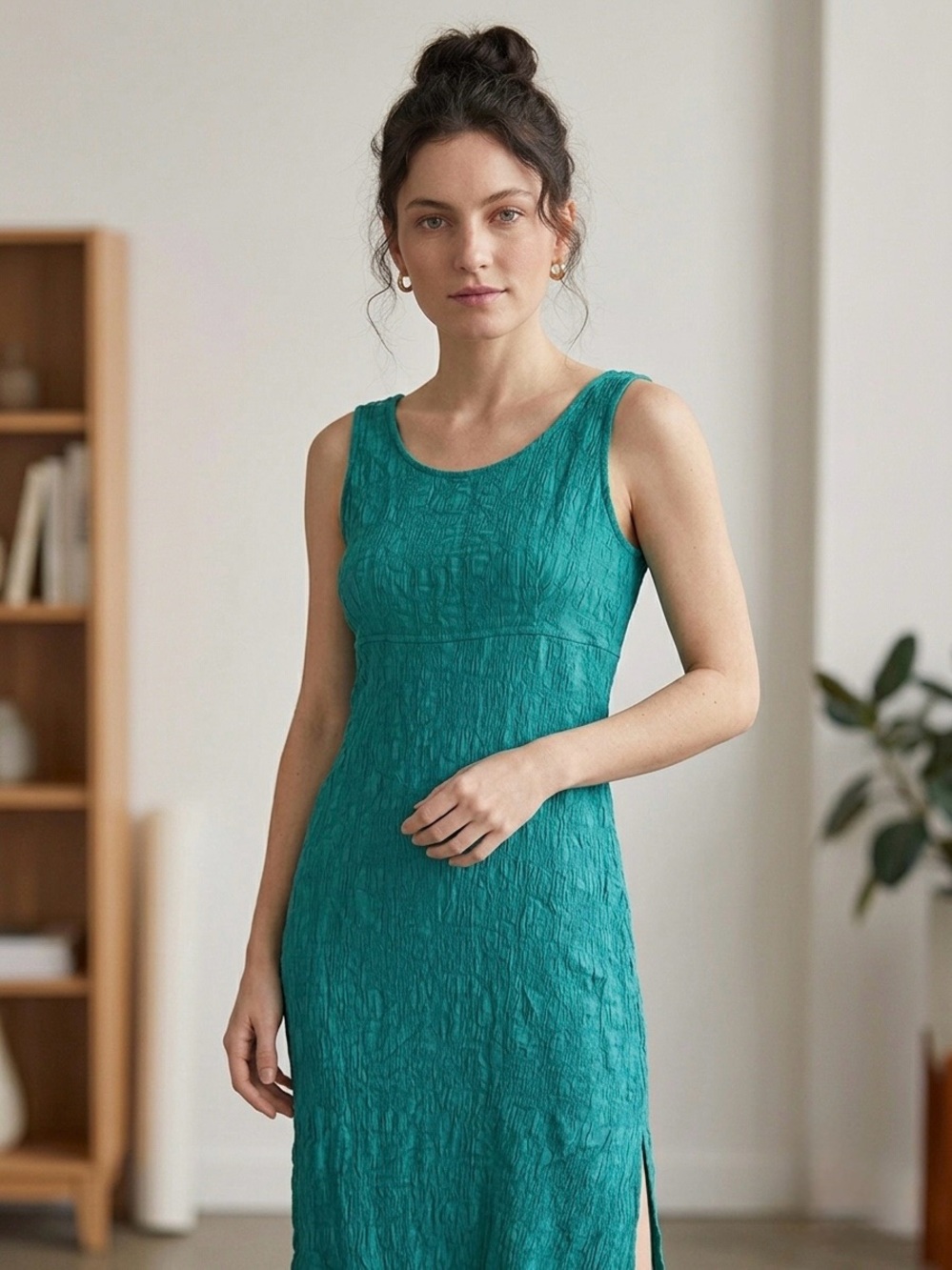 Vintage Teal Sleeveless Midi Dress